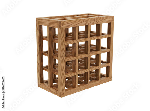 Png a wooden wine bottle storage crate with multiple compartments isolated on transparent background