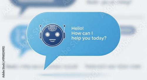 Chatbot interface with friendly robot and speech bubble on blurred background ai customer support concept