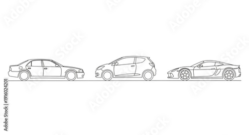 Three different car outlines in a row on a white background.