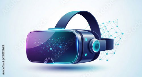 Virtual reality headset with glowing blue and purple lights futuristic vr goggles on white background technology and innovation concept