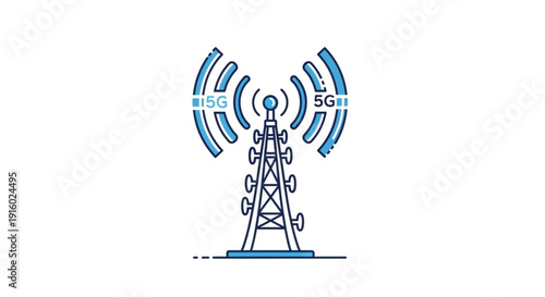 5g network tower with blue signal waves emitting from top for connectivity and communication
