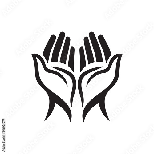 Eid Mubarak 2026 Islamic Prayer Hands Silhouette Black and White Dua Vector Icon