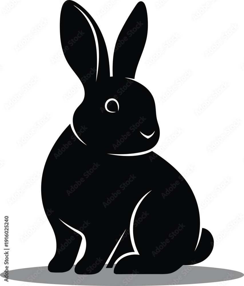 Obraz premium Black silhouette of a rabbit with long ears sitting
