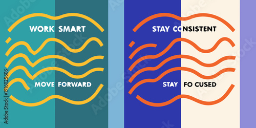 Motivational graphic with wavy lines and positive affirmations