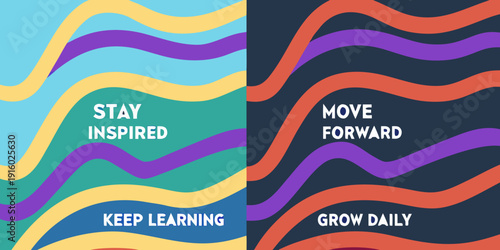 Abstract wavy background with motivational text stay inspired keep learning