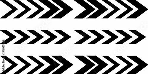 Repetitive pattern of black chevron arrows on a white background