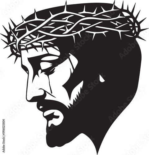 Profile of man with thorn crown silhouette vector illustration for lent religious graphic