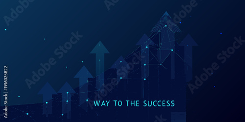 Abstract blue background with upward arrow network representing growth and success trajectory