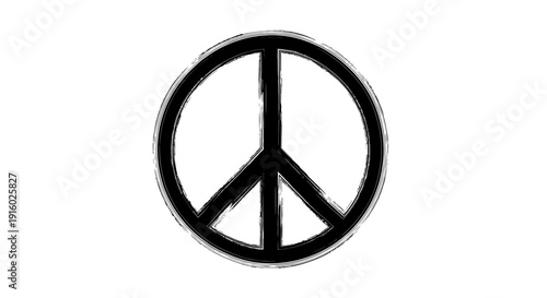Peace symbol in black color on white background representing harmony and tranquility.