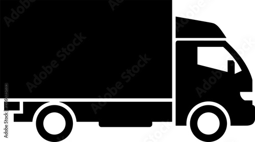 Delivery Box Truck Silhouette Vector Illustration, Commercial Cargo Transport Vehicle Icon, Black Logistics Shipping Lorry Isolated on White Background