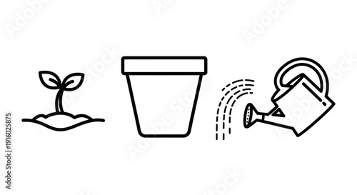 Planting and watering a small plant in a pot for growth.