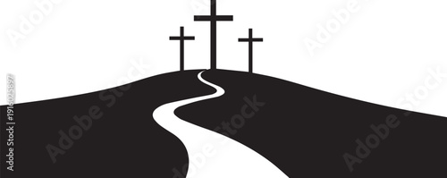Three crosses on hill silhouette vector illustration for good friday religious theme art