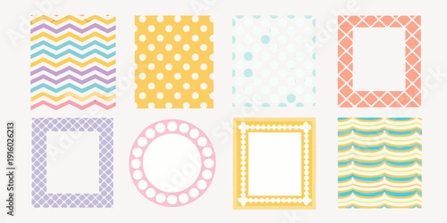 Colorful geometric patterns and frames arranged in a visually appealing decorative composition