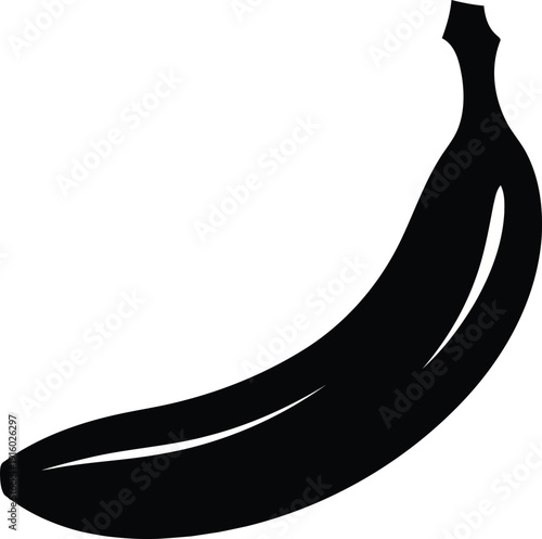 Black silhouette of a single banana on a white background