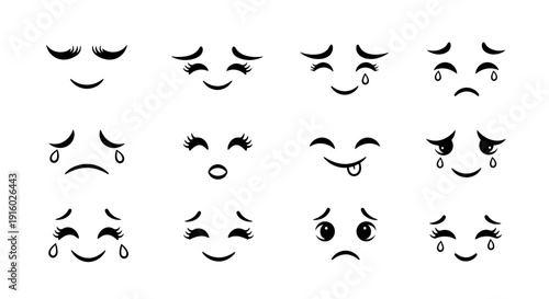Set of hand drawn cute cartoon facial expressions.