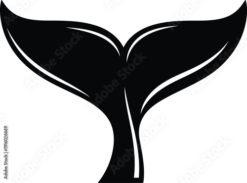 Black whale tail fin silhouette on white background