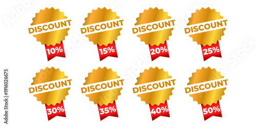Gold Discount Badge Collection with Percentage Sale Labels Set