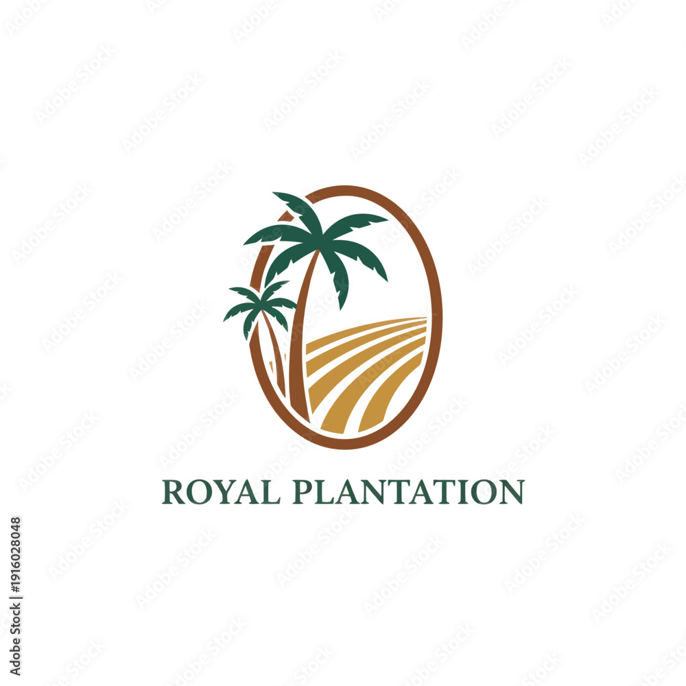 Fototapeta premium Royal Plantation Tropical Palm Tree Agriculture Logo