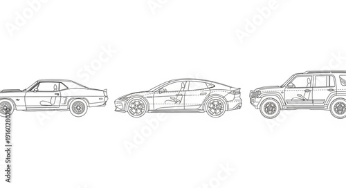 Three different car outlines on a white background.