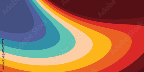 Simple abstract retro futuristic design in 70's style with colorful lines. Vector illustration. Funky technology background.