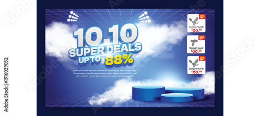 A digital advertisement featuring a blue background with clouds and a promotional offer of up to 88% off