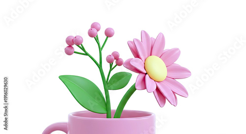 Wallpaper Mural 3D Render of a Pink Flower with Berries in a Pink Cup Torontodigital.ca