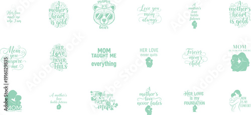 Mother Love Inspirational Quotes Design Collection With Green Text Elements
