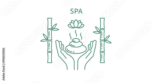 Spa treatment with hot stones and bamboo illustration.