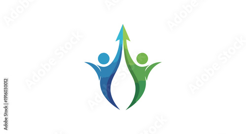 Two abstract figures reaching upwards with arrows symbolizing growth and success.