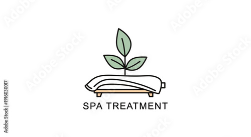 Spa treatment logo with plant and towel.