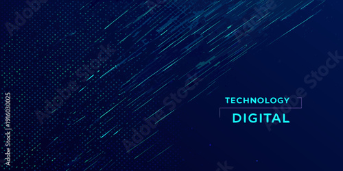 Vászonkép Abstract blue background with digital data streams and technology text