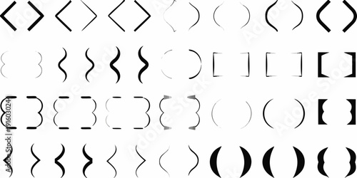 Abstract arrangement of various bracket like shapes in a monochrome style