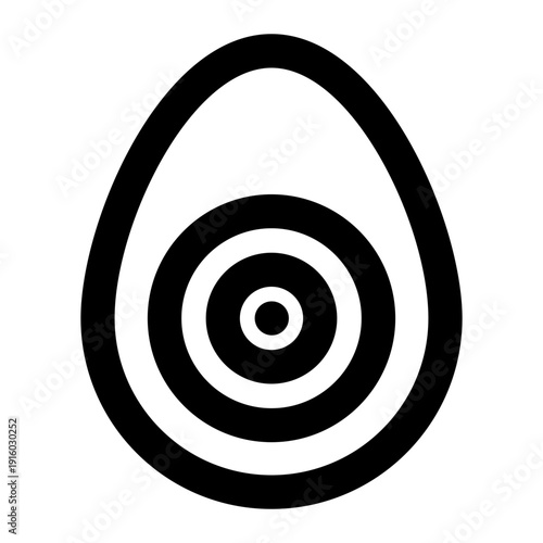 Black and white line icon of a century egg. Stylized cross-section showing concentric rings of yolk and white layers.

