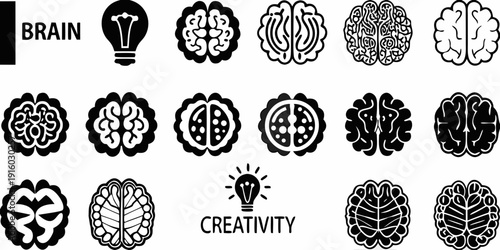 Illustrative depiction of brains and lightbulbs symbolizing thought and creativity