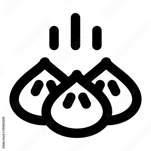 Line art icon of steamed dim sum buns with dotted texture and rising steam.

