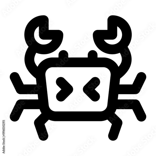 Simple crab icon featuring a shell body, claws, and legs, a seafood symbol.