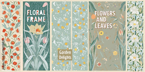 Vintage floral bookmark designs with botanical illustrations and text