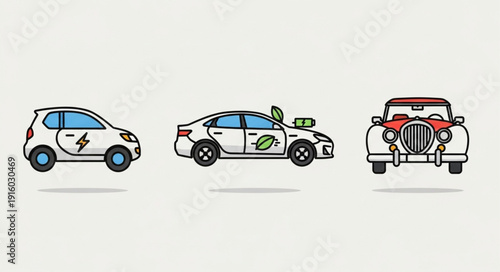 Three different types of cars lined up side by side.