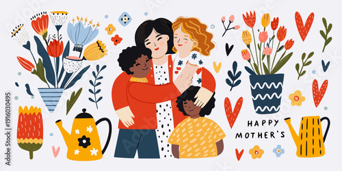 A heartwarming illustration of a mother and child embraced by flowers