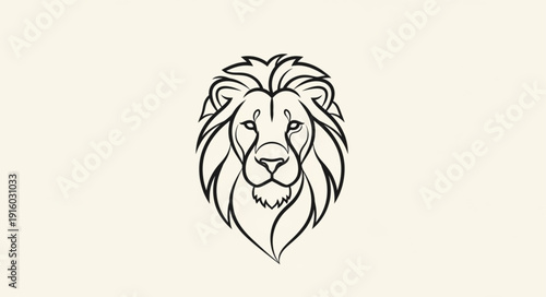 Stylized Lion Head Drawing Minimalist Line Art.