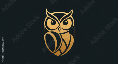 Stylized golden owl logo on dark background.