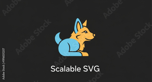 Stylized cartoon dog illustration with scalable SVG text.
