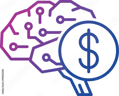 Business innovation concept with brain and dollar sign, symbolizing profitable ideas and entrepreneurship in modern technology and finance