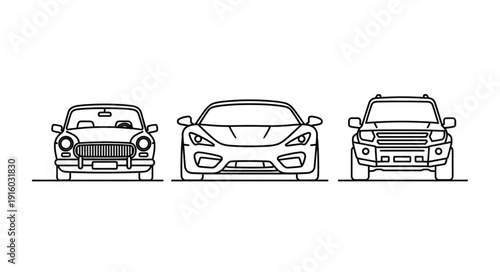 Three different car types shown in front view line art.