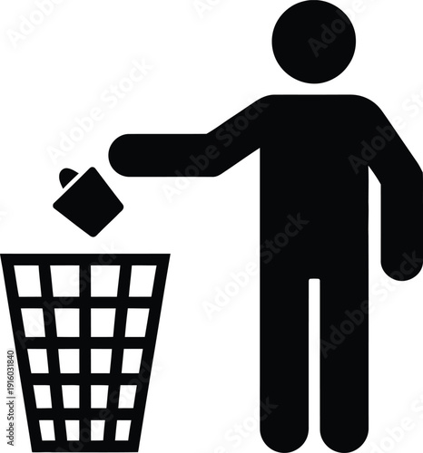 A person disposing of waste in a trash can.