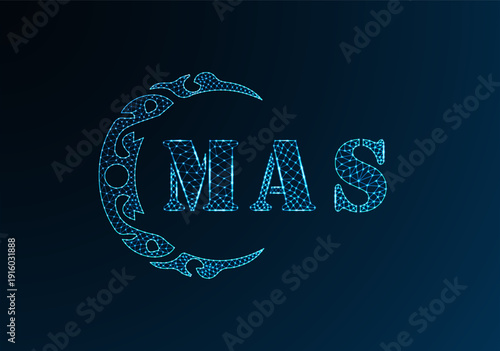Low poly letter logo MAS design. MAS letter logo low poly vector design on blue color gradient background. MAS logo low poly design