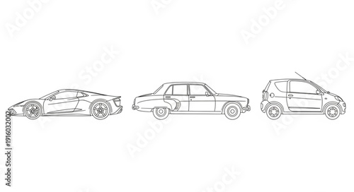 Three different car sketches lined up side by side.