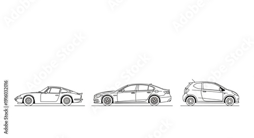 Three different car sketches lined up side by side.