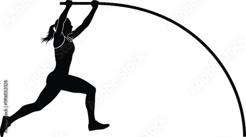 Female Pole Vault Athlete Silhouette Professional Sportswoman Jumping with Pole Action Pose Athletic Competition Isolated on White Background Vector Illustration