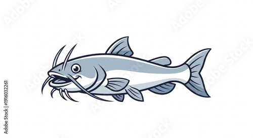 Gray Catfish Illustration Side View.